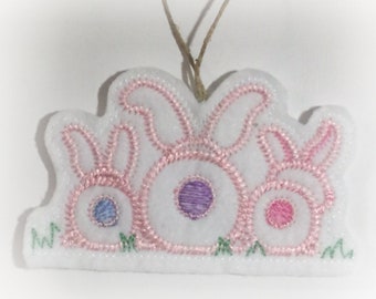 Easter Bunnies! Cute Embroidered Bunnies from Behind. Available in Several Color Combos. Easter Bunny Ornaments, Gift Tags or Bookmarks.