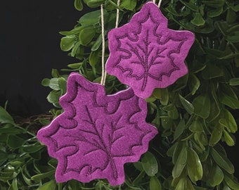 Maple Leaf Ornament in Mini and Full Size Embroidered on Felt. Available in 12 Fall Color Combinations. Autumn Colored Maple Leaves.