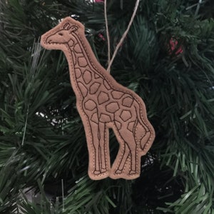 Giraffe Ornament. Embroidered Felt Giraffe Ornament. Wild African Safari Animal Gift with Twine Hanging Loop.