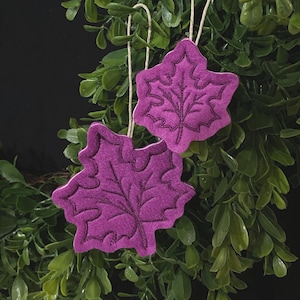 Maple Leaf Ornament in Mini and Full Size Embroidered on Felt. Available in 12 Fall Color Combinations. Autumn Colored Maple Leaves.