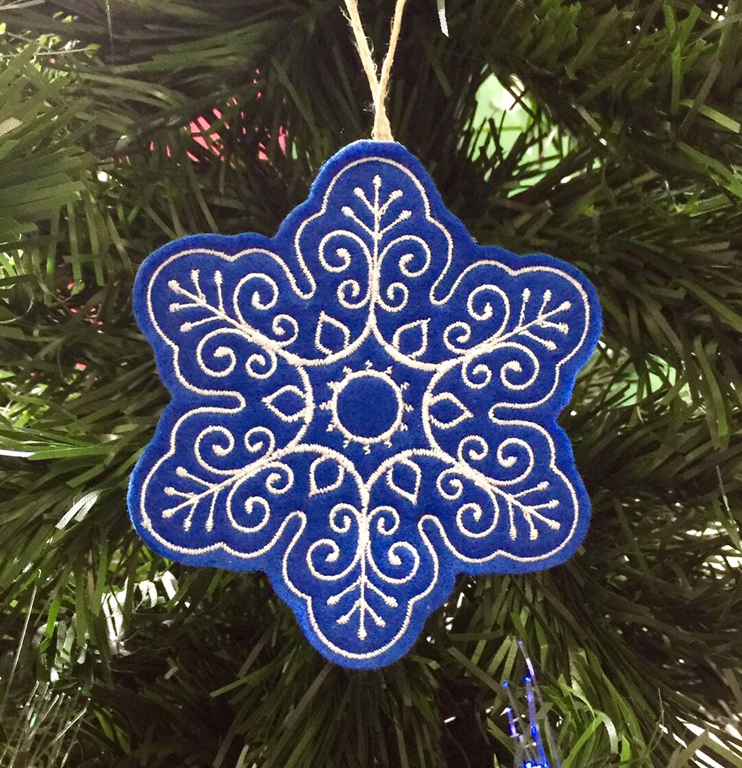 Blue and White Snowflake Ornament Embroidered on Felt. - Etsy