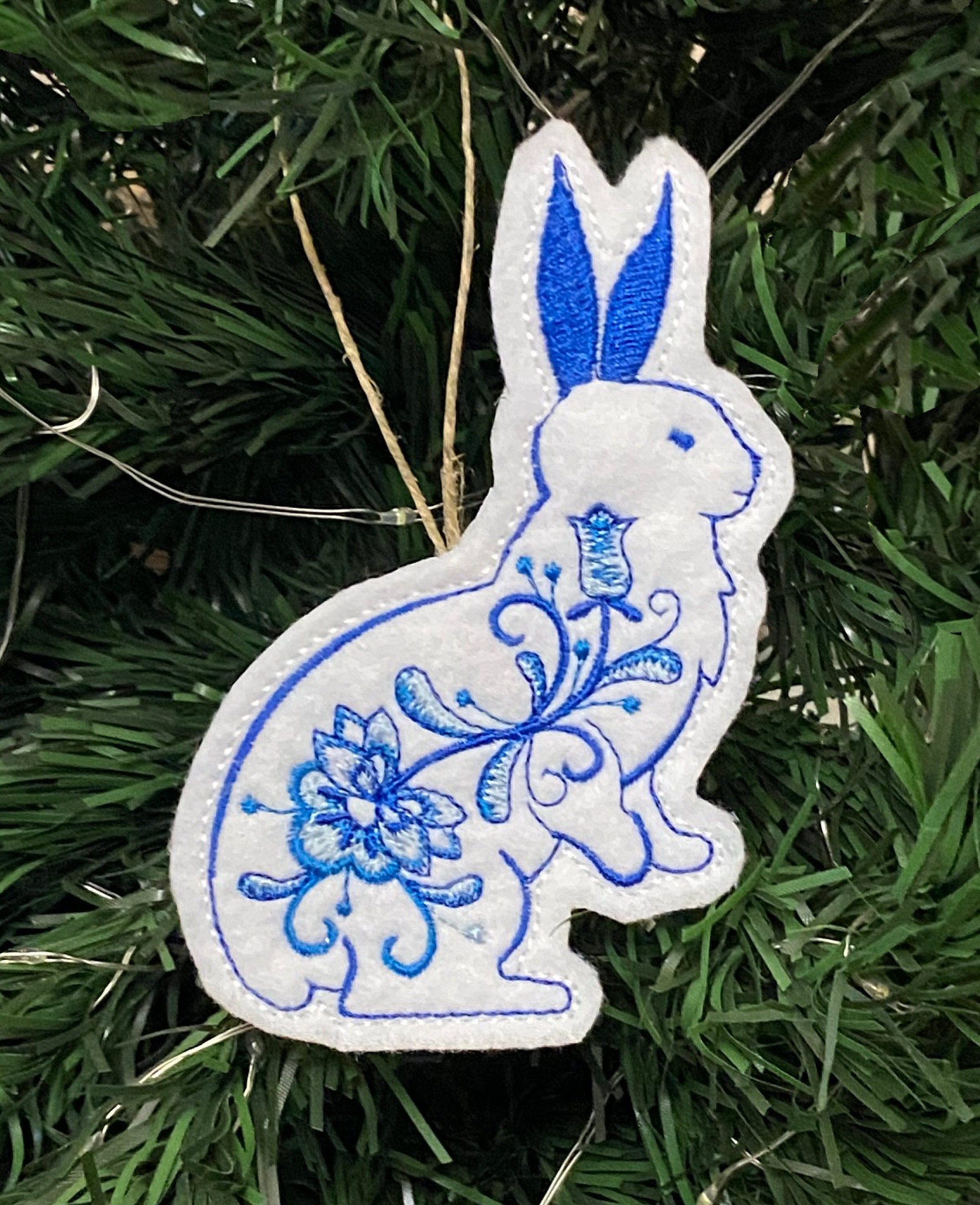 Delf Blue Rabbit Delft Blue Rabbit Ornament. Jacobean Bunny Embroidered on | Etsy