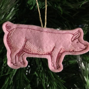 Pig Ornament. Pink Felt and shades of pink embroidered on Felt. Farm Animal Felt Ornament. Barnyard Pig Hanging Ornament. Felt Pig.