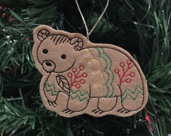Cute Woodland Bear Felt Ornament. Felt Animal, Woodland Animal, Felt Bear, Felt Christmas Ornament.