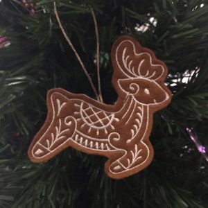 Set of 9 Dark Gingerbread Christmas Cookie Ornaments. Felt Gingerbread Cookies with White Embroidered Icing Designs and Twine Hanging Loops. image 10