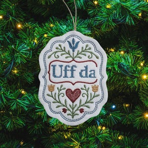 Uff da Ornament – Scandinavian Embroidered Felt Christmas Decoration, Norwegian Folk Art Gift, Nordic Holiday Decor