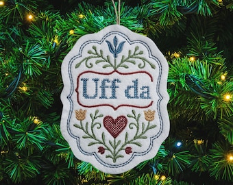 Uff da Ornament – Scandinavian Embroidered Felt Christmas Decoration, Norwegian Folk Art Gift, Nordic Holiday Decor