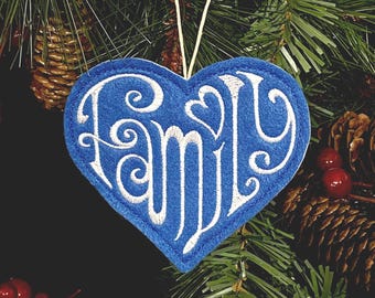 Family Ornament Embroidered on Felt in Any Color Combo. Christmas, Valentine's Day, Mother's Day or Any Day Gift.