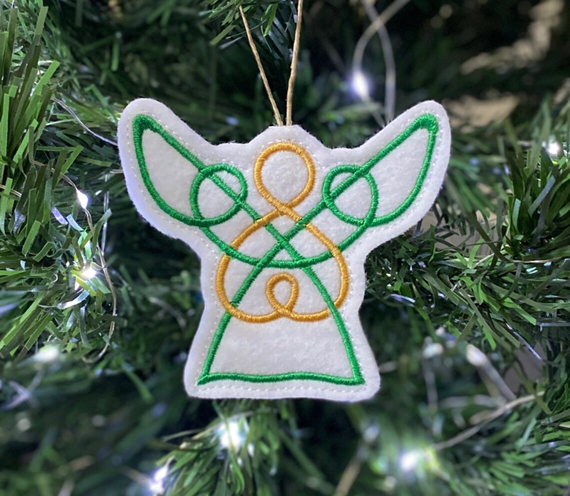 Celtic Knot Angel Ornament Embroidered on White Felt With Etsy