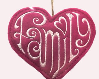 Family Ornament Embroidered on Felt in Any Color Combo. Valentine's Day, Mother's Day or Any Day Gift.