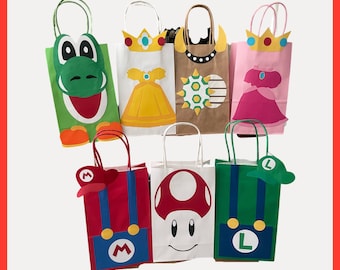 Bolsa de regalo de Mario Brothers Bolsas de regalo de Mario Brother Bolsas de regalos de Mario Fiesta de cumpleaños de Mario Fiesta de Mario Cumpleaños de jugador Bolsas de regalo de Mario Brothers