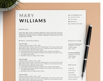 Modern Resume Template | CV Template, Cover Letter | Professional Minimalist Resume Template Word, Clean Resume Template | CV Pages for Mac