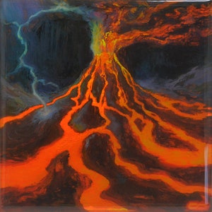 Destructive Force - Oil and Holograph on Neon Plexiglass Float Panel Painting