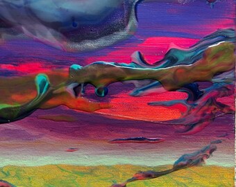 Fluoreszierende Wolken 2 - Neon Acryl und Ölfarbe auf Holzplatten Gemälde