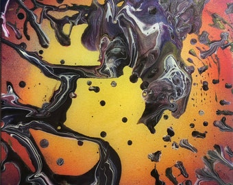 Supernova - Resined Neon Acrylic, Aerosol, and Metallic Pigment on Canvas 12x12in Painting.