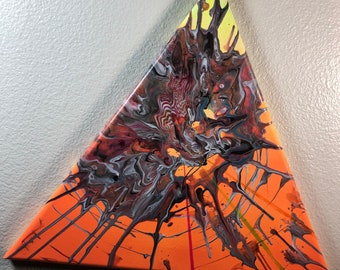 Triangular Genesis - Resin, Acrylic, Oil, Neon Aerosol, and Glow in the Dark Pigment on Canvas 14 x 16 inch Painting