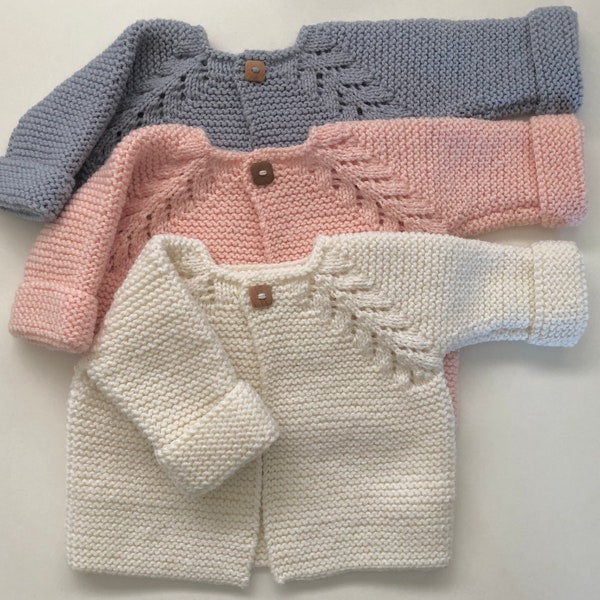 Hand knitted wool baby cardigan - 'Norwegian Fir' design - 3 colours available