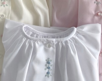 White vintage-style baby day dress with hand embroidery, newborn size, perfect for coming home or a special shower gift