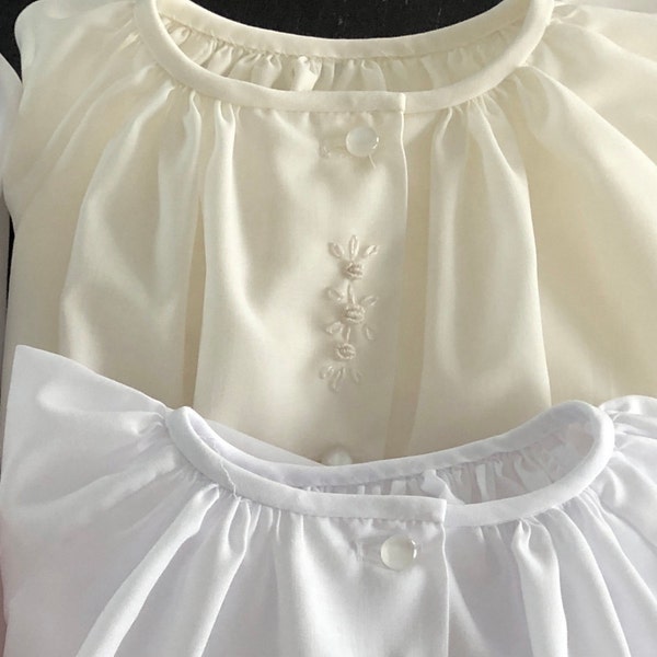Ivory vintage-style baby day dress with hand embroidery, newborn size, perfect for coming home or a special shower gift