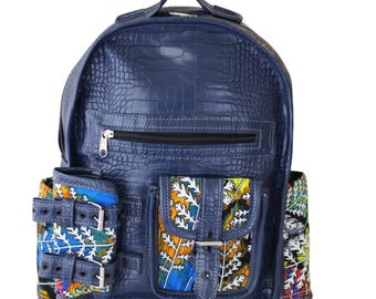 Elephant Art Vegan Leather Backpack: African Inspired Boho  display picture 2