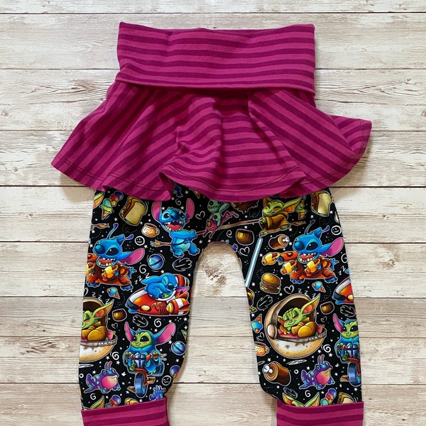 Skirted Pants | Grow With Me Pants | Baby Y | The Child | Stitch | Baby and Toddler Leggings with Skirt