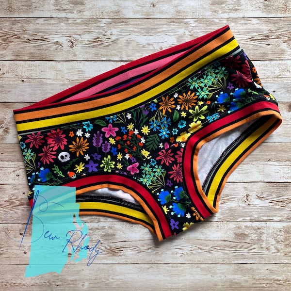 floral skulls, rainbow underwear, scrundies, womens underwear, gifts for her, Mother’s Day gift, for women, rainbow gift