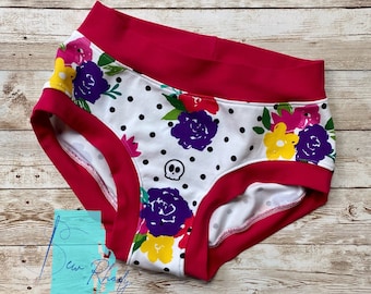 girls underwear, girl size 12, undergarment for kids, skull underwear, scrundies for girl, floral skull, for her, for tween, Easter basket