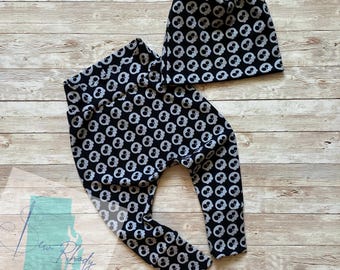 Baby Harem Pants and Beanie Set: Gray Skulls, 9-12 Months