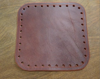Latigo Leather Base for Knit or Crochet bag, square base, square
