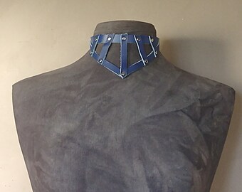Leather, neptune, collar, choker, necklace, kink, goth, punk, adjustable, recycled, statement