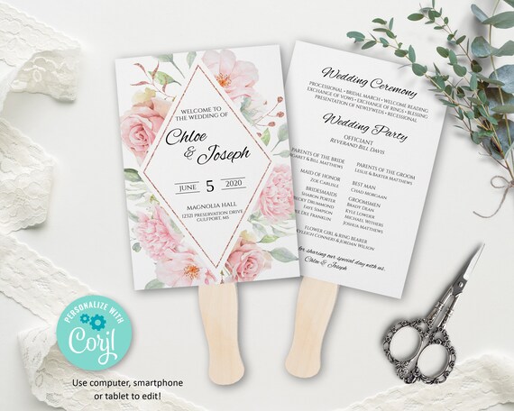 Pretty In Pink Fan Program Printable Wedding Program Unique