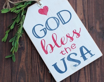 God Bless the USA Large Wood Tag