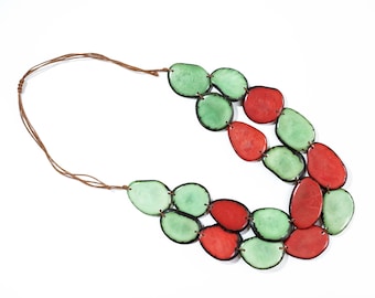 Brick Orange et Green Statement Tagua Necklace Set avec Boucles d’oreilles-Eco Friendly et Durable Perles Bijoux-Cadeau Maman Bridesmaids