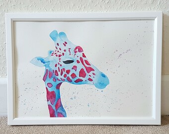 Giraffe watercolour painting, original wall art, safari home decoration gift