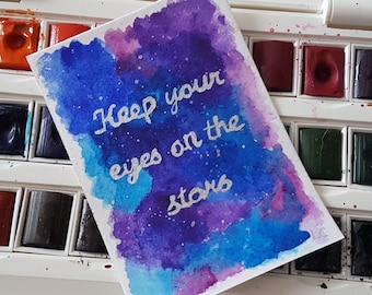 Keep your eyes on the stars original ACEO, artist trading card, galaxy mini art, motivational quote