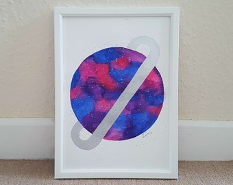 Saturn Galaxy painting, original planet wall art, science gift, celestial watercolour