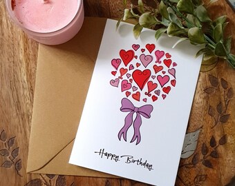 Bouquet Birthday Card, Floral Hearts, Mum, Girlfriend, Daughter, Best Friend