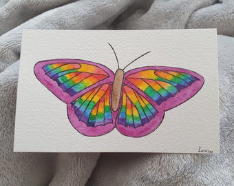 LGBTQ butterfly original art, mini Pride painting, colourful rainbow