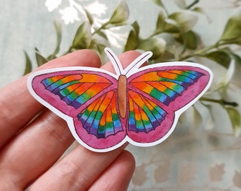 Rainbow butterfly sticker, colourful stationery, Pride scrapbooking, LGBTQ