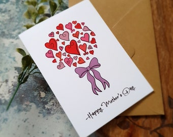 Heart Bouquet Mother's Day Card, Floral Hearts, Special Mum Card, Mothering Sunday