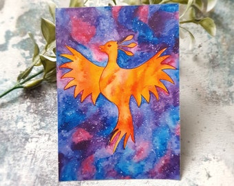 Phoenix sticker, glossy vinyl sticker, watercolour firebird, laptop fantasy sticker, journal sticker