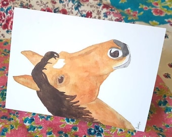 Horse greeting card, card for horse owner, animal watercolour print, pony blank card, horse rider card