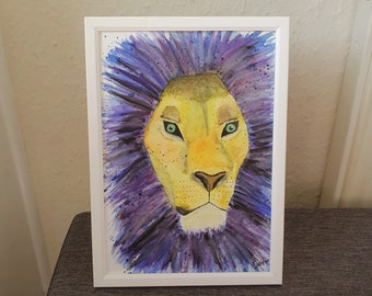 Lion Watercolour painting, big cat original art, African wildlife, Leo gift