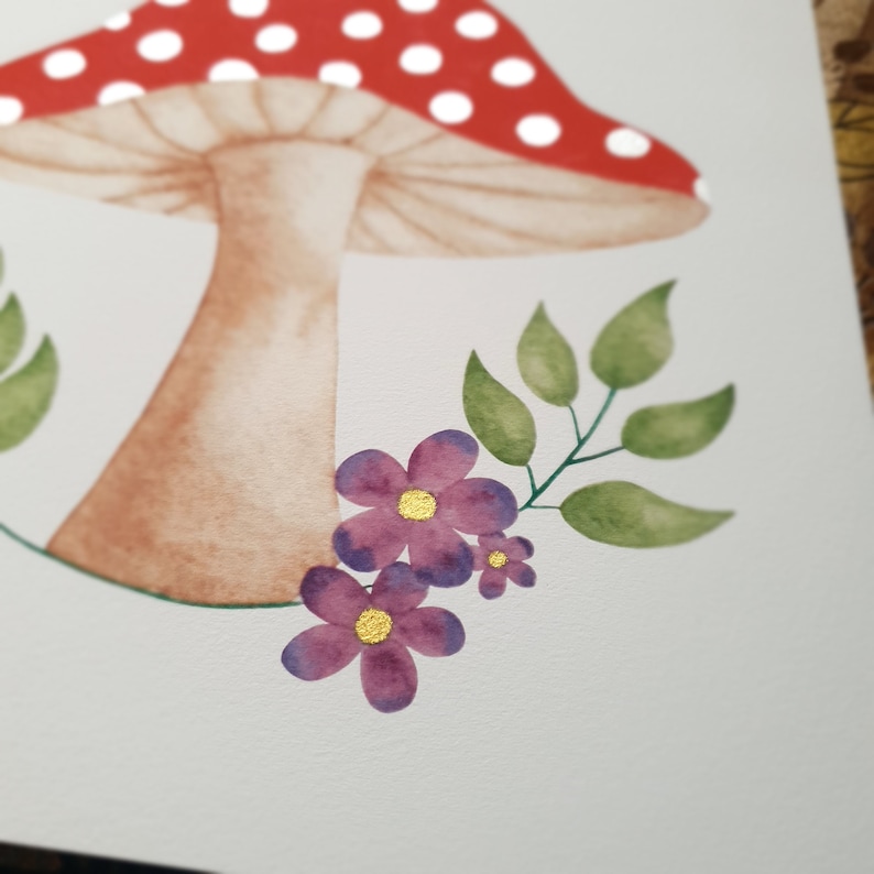 Mushroom art print, botanical watercolour, moon phase, toadstool decor image 4