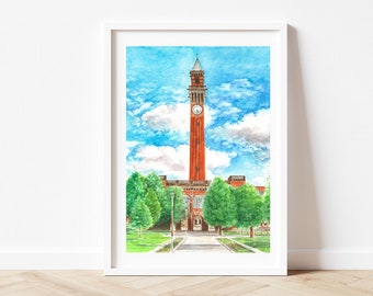 University of Birmingham Art Print, Birmingham Art, Birmingham Art Print, Birmingham Wall Art, Birmingham UK, Living Room Art, Wall Hanging