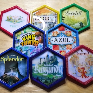 NEW COLORS!  Set of 4 Board Game Art Coasters - Hex Coasters - Gamer Coasters - Custom Coasters - Nerdy Gifts - Board Game Night