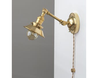 Plug-in, Brass Adjustable Wall Sconce.