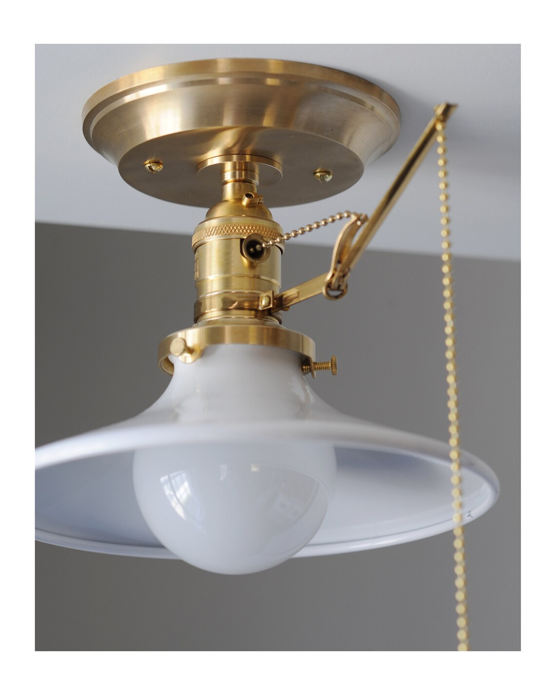 Unlacquered Brass Pullchain Ceiling Fixture. Hardwired Etsy