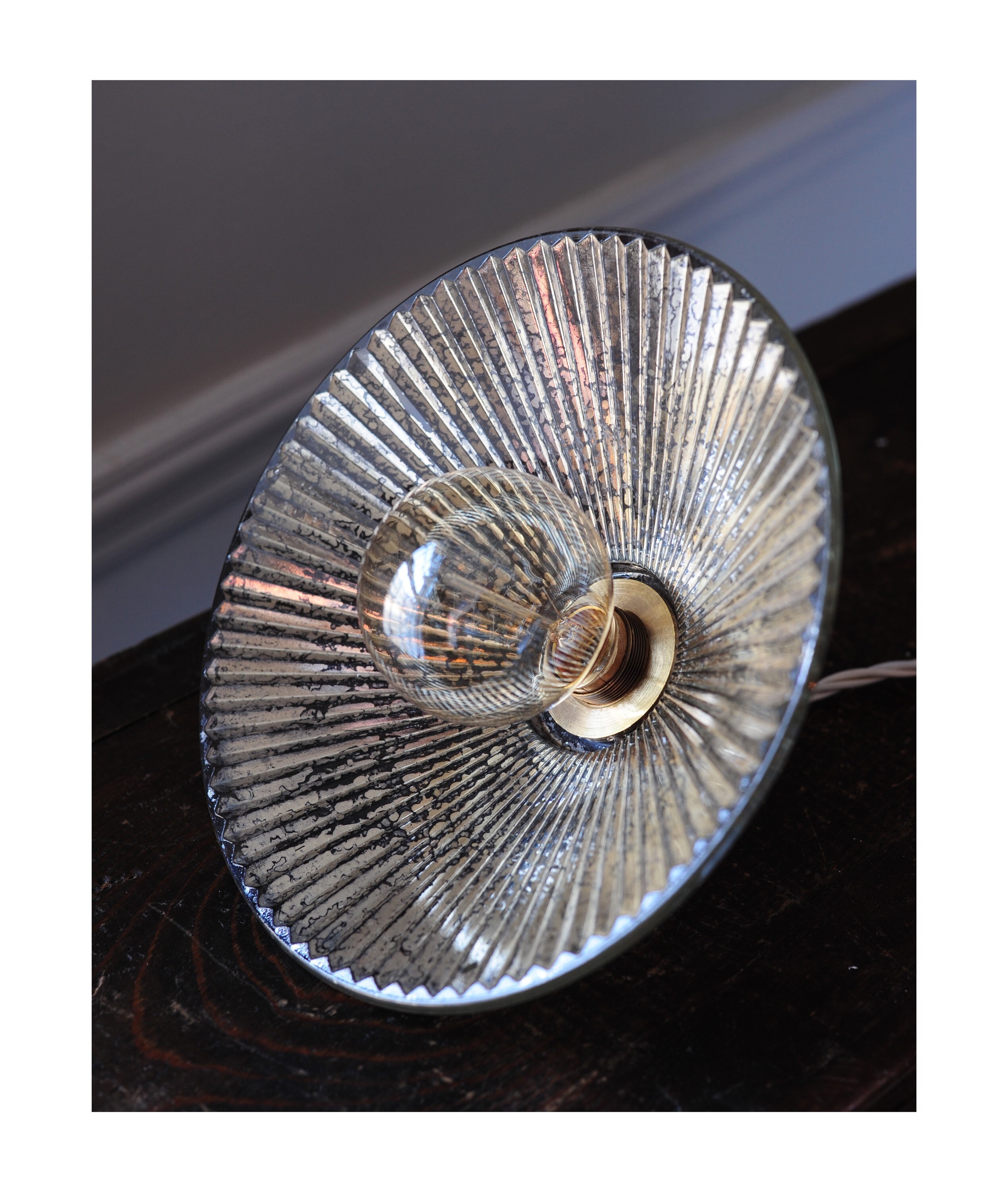 Ribbed antiqued mirror Mercury glass shade pendant. Etsy
