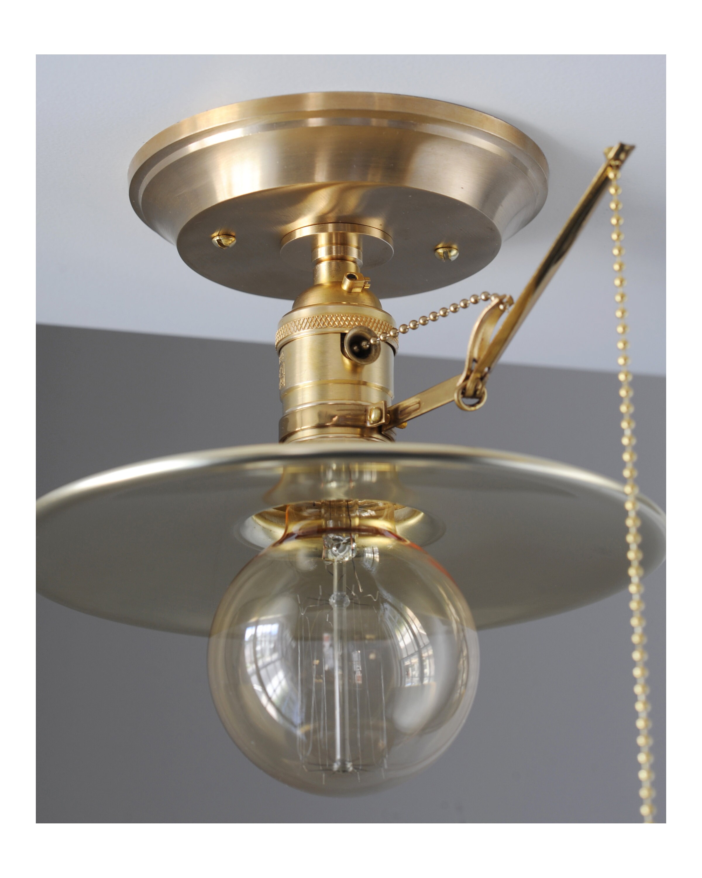 Unlacquered Brass Pullchain Ceiling Fixture. Hardwired Etsy